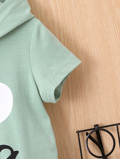 Bebé niño Shorts con camiseta con estampado de corazón y slogan con capucha