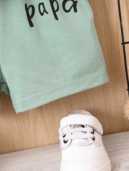 Bebé niño Shorts con camiseta con estampado de corazón y slogan con capucha