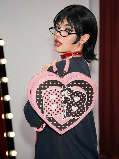 Betty Boop | ROMWE Bolso bandolera y mochila con forma de corazón y estampado de lunares, de doble uso, para la escuela