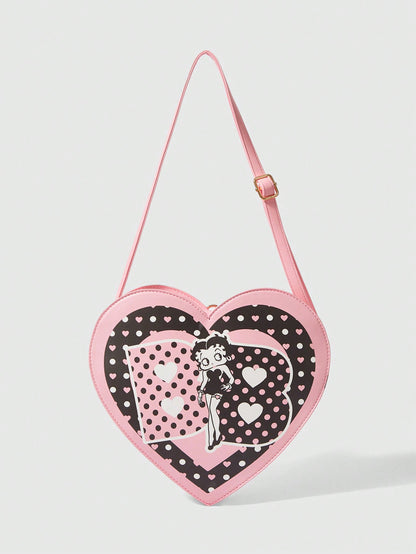 Betty Boop | ROMWE Bolso bandolera y mochila con forma de corazón y estampado de lunares, de doble uso, para la escuela