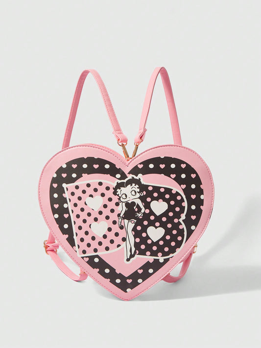 Betty Boop | ROMWE Bolso bandolera y mochila con forma de corazón y estampado de lunares, de doble uso, para la escuela