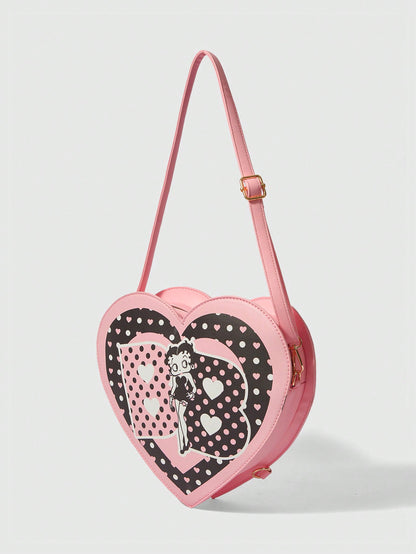 Betty Boop | ROMWE Bolso bandolera y mochila con forma de corazón y estampado de lunares, de doble uso, para la escuela