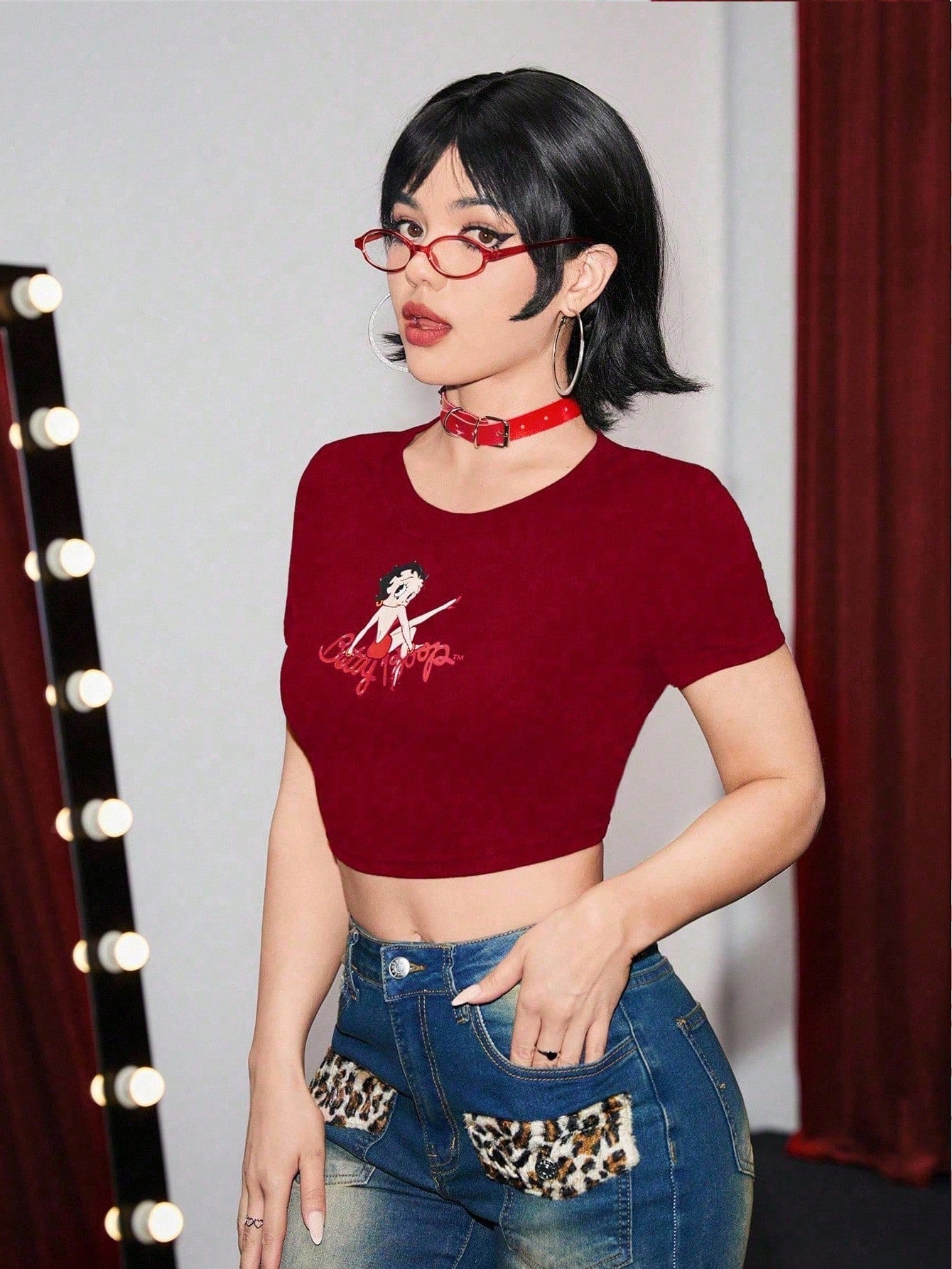 Betty Boop | ROMWE Camiseta casual estampada con personajes de dibujos animados y letras ajustada y corta para el verano