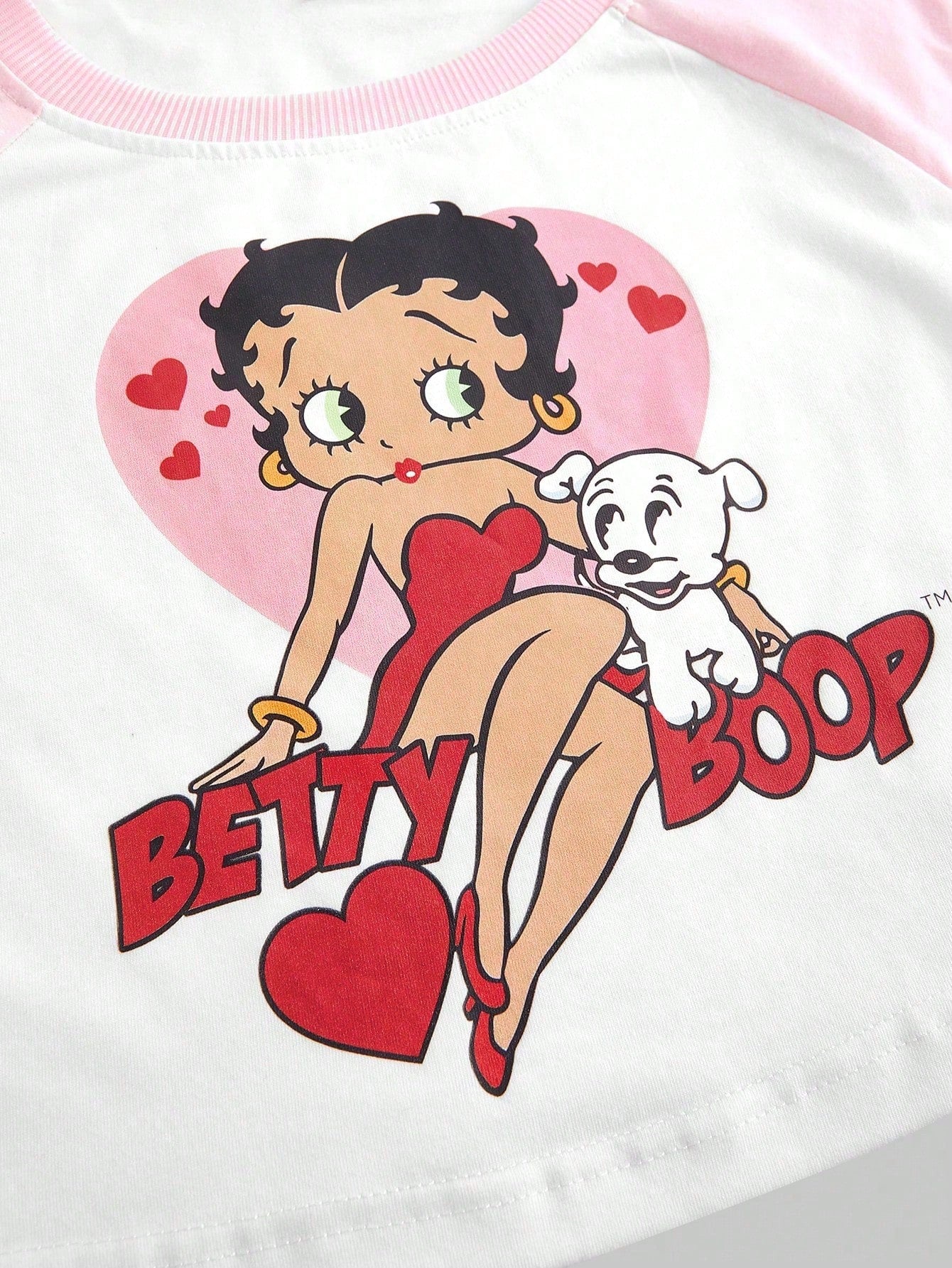 Betty Boop | ROMWE Camiseta corta de ajuste ceñido con de color, estampado de personaje de dibujos animados y letras, mangas raglán, para verano, camiseta de bebé para mujer, escuela