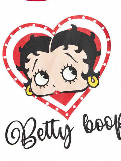 Betty Boop | ROMWE Camiseta de tirantes de ocio para mujer con impresión de personajes de dibujos animados y texto, verano, escuela