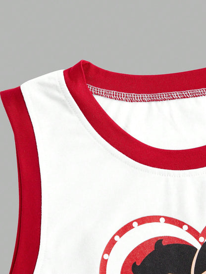 Betty Boop | ROMWE Camiseta de tirantes de ocio para mujer con impresión de personajes de dibujos animados y texto, verano, escuela