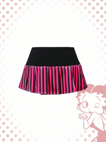 Betty Boop | ROMWE Minifalda de mujer con estilo motero Betty de vanguardia con rayas de contraste