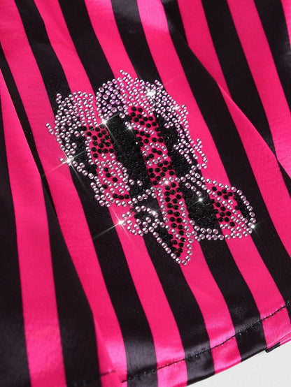 Betty Boop | ROMWE Minifalda de mujer con estilo motero Betty de vanguardia con rayas de contraste