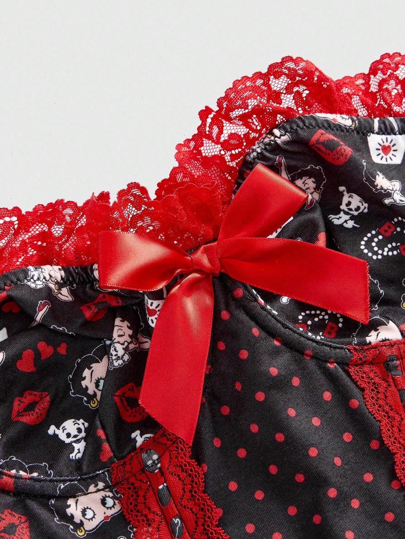 Betty Boop | ROMWE Top corto con encaje de contraste y estampado de Betty, estilo dulce y picante Y2K para mujeres