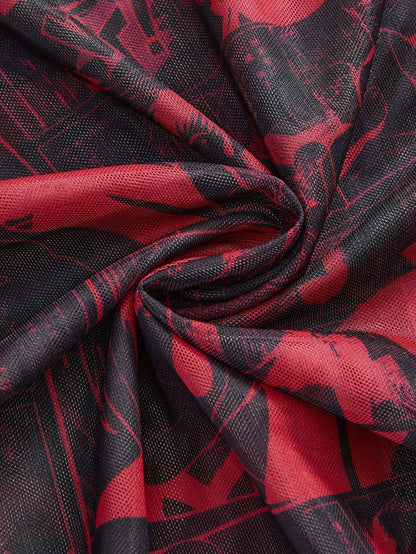 Black Jack X ROMWE Top de manga larga ajustado con estampado total de malla con estilo punk