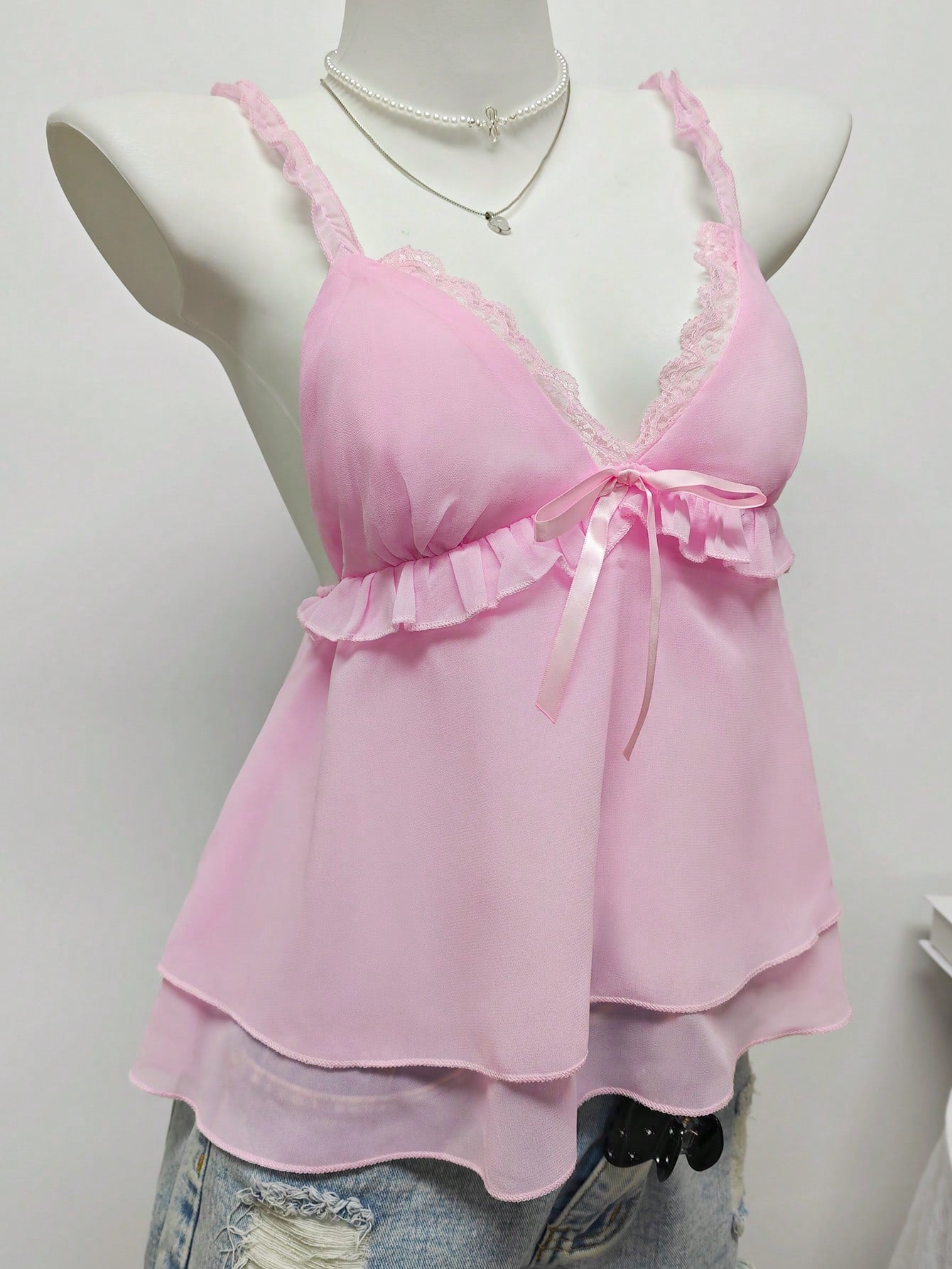 Blusa casual de gasa con lazo decorativo HAPPY GIRL, versátil para primavera/verano, adecuada para boda, vacaciones, uso diario, citas, viajes, aeropuerto
