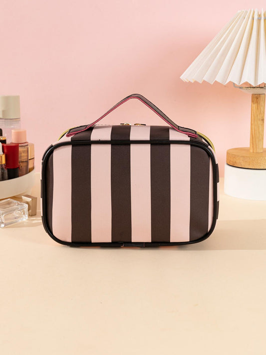 Bolsa de cosméticos con diseño estético Y2K con patrón de corazón y rayas, 1 pieza, bolsa de almacenamiento impermeable de pintura de rayas negras y rosas, grande y portátil, de gran capacidad, en oferta de Black Friday, bolsa de maquillaje