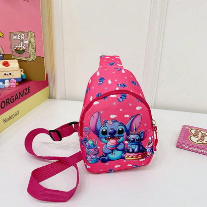 Bolso bandolera con estampado oficial de Stitch de Disney - Rosa brillante, imprescindible para fans de Disney - Bolso de hombro compacto y multifuncional, bolsillo con cremallera delantero, manos libres, compañero de vi