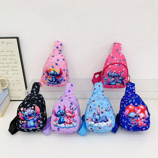 Bolso bandolera con estampado oficial de Stitch de Disney - Rosa brillante, imprescindible para fans de Disney - Bolso de hombro compacto y multifuncional, bolsillo con cremallera delantero, manos libres, compañero de vi