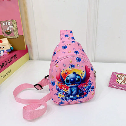 Bolso bandolera con estampado oficial de Stitch de Disney - Rosa brillante, imprescindible para fans de Disney - Bolso de hombro compacto y multifuncional, bolsillo con cremallera delantero, manos libres, compañero de vi