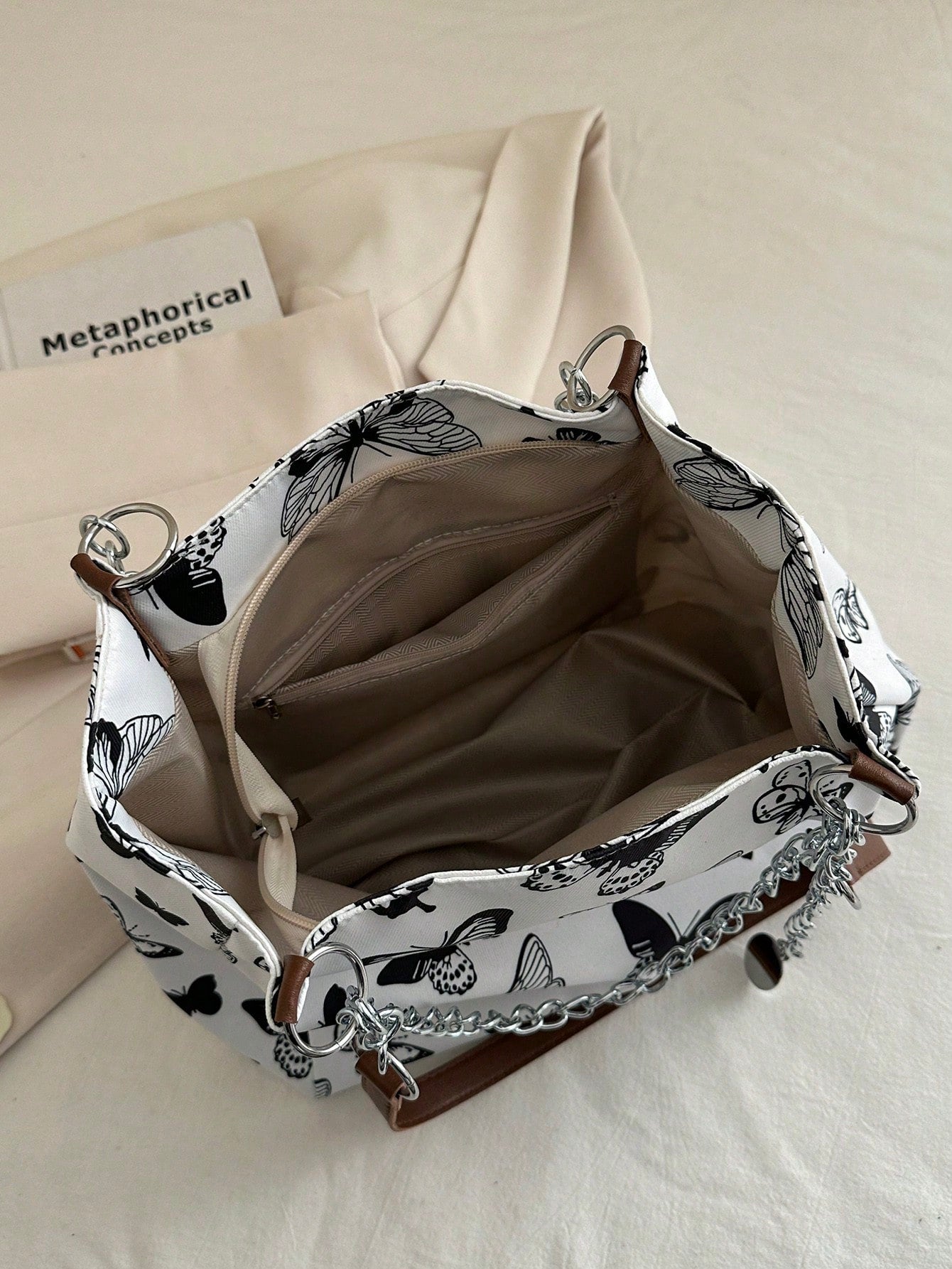 Bolso de hombro con estampado de rayas de moda - Bolso de gran capacidad para mujeres - Bolso de tote con cremallera para uso diario - Bolso de tote con cadena de metal minimalista para adolescentes, mujeres, estudiantes