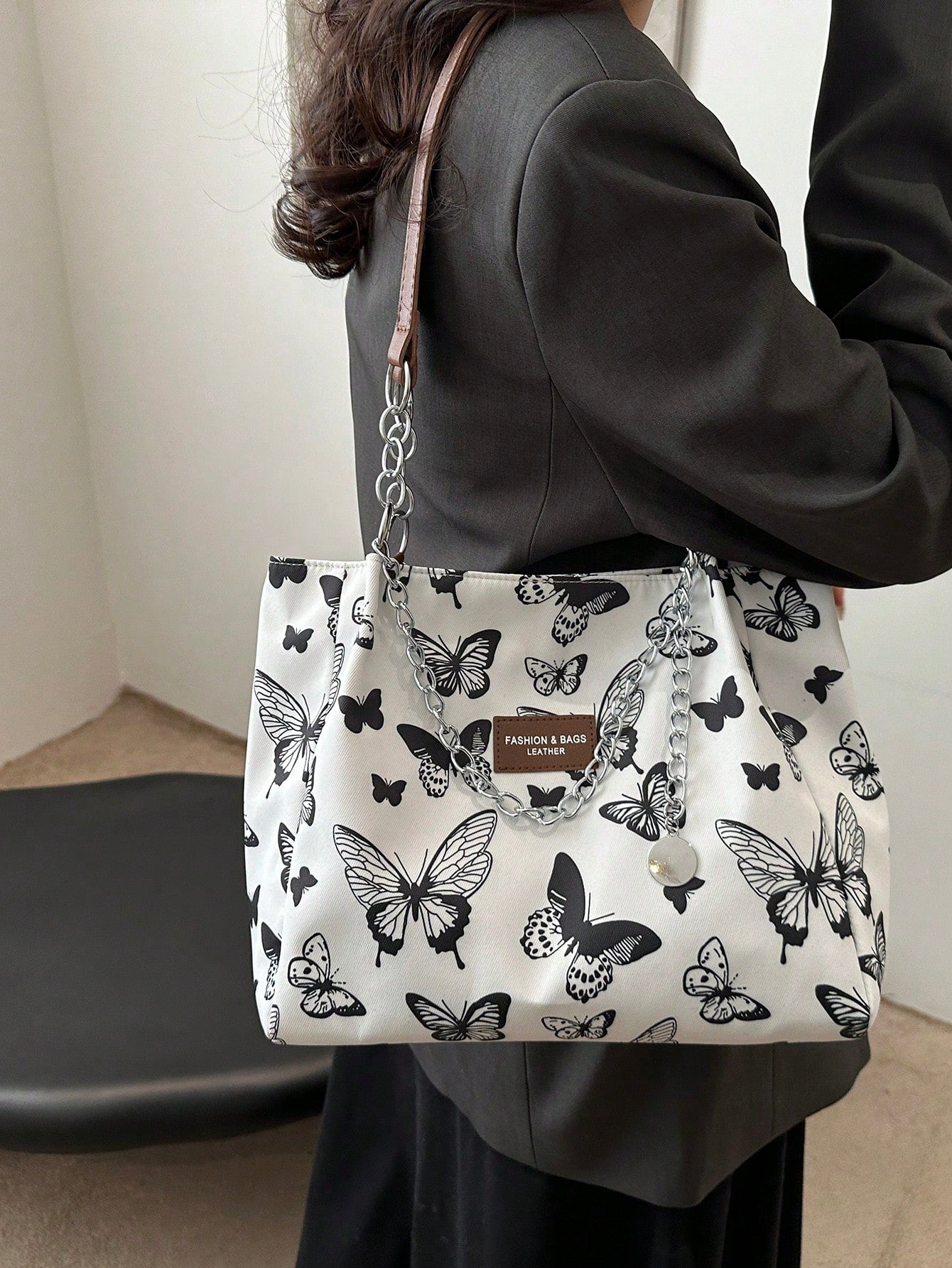 Bolso de hombro con estampado de rayas de moda - Bolso de gran capacidad para mujeres - Bolso de tote con cremallera para uso diario - Bolso de tote con cadena de metal minimalista para adolescentes, mujeres, estudiantes