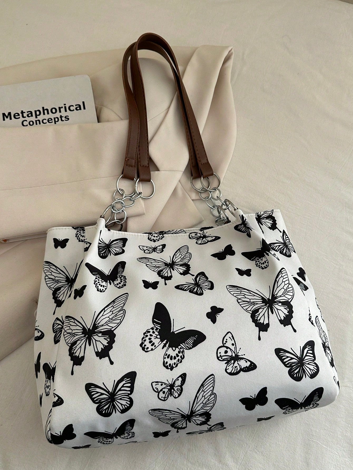 Bolso de hombro con estampado de rayas de moda - Bolso de gran capacidad para mujeres - Bolso de tote con cremallera para uso diario - Bolso de tote con cadena de metal minimalista para adolescentes, mujeres, estudiantes