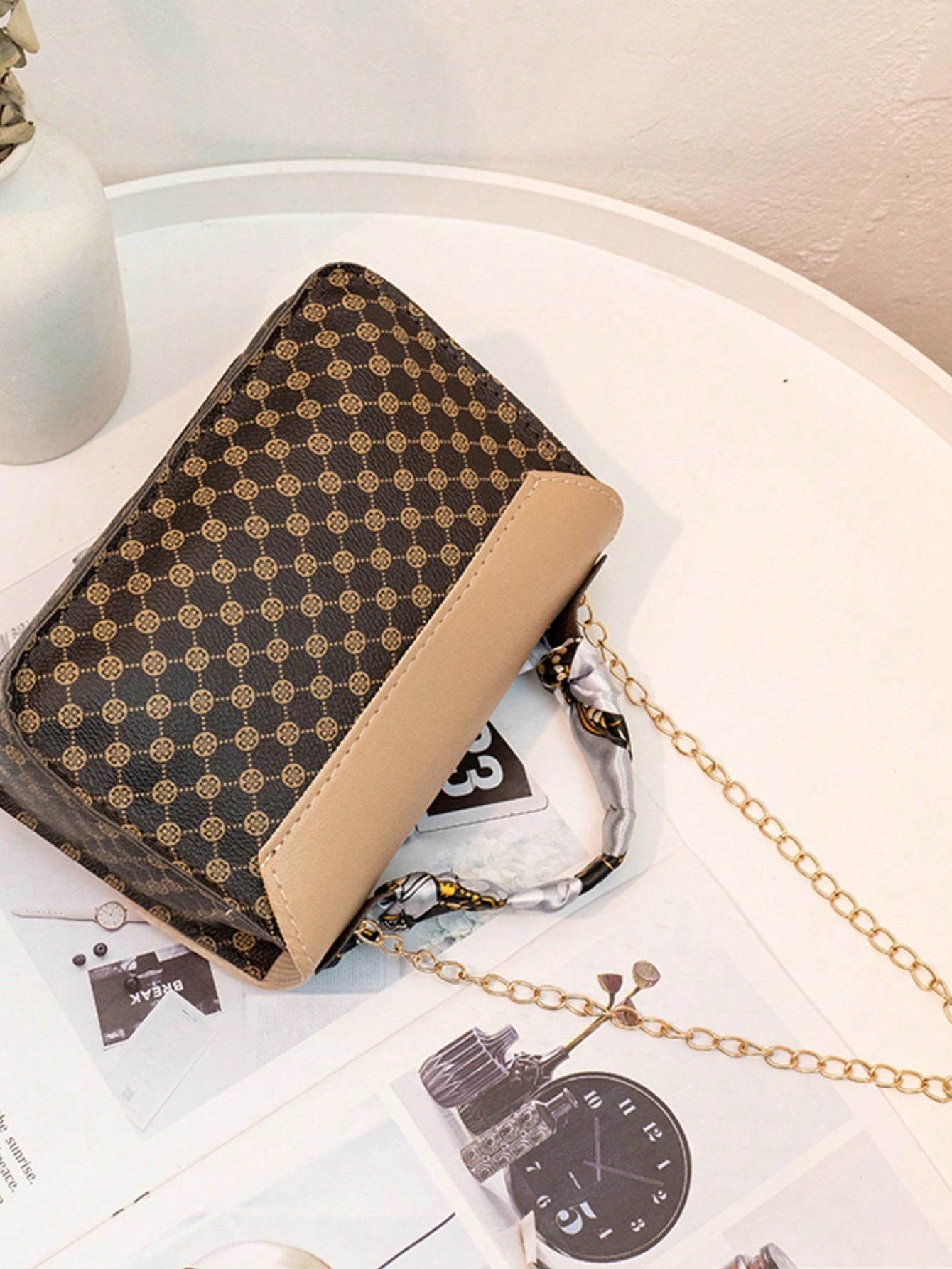 Bolso de mano casual de moda, bolso de hombro, bolso de bufanda, bolso cuadrado pequeño retro de lunares