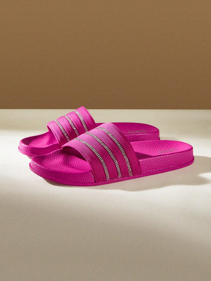 CUCCOO EASI Sandalias planas de color liso con decoración de cristal, moda de verano