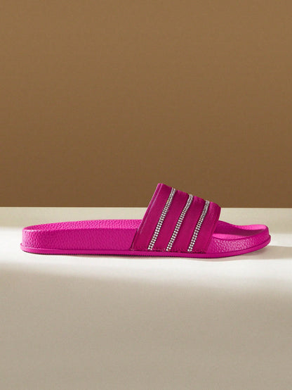 CUCCOO EASI Sandalias planas de color liso con decoración de cristal, moda de verano