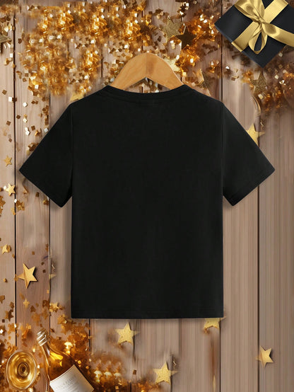 Camiseta Casual De Cuello Redondo De Manga Corta Con Estampado De Dibujos Animados Para Niños, Adecuada Para El Verano