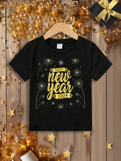 Camiseta Casual De Cuello Redondo De Manga Corta Con Estampado De Dibujos Animados Para Niños, Adecuada Para El Verano