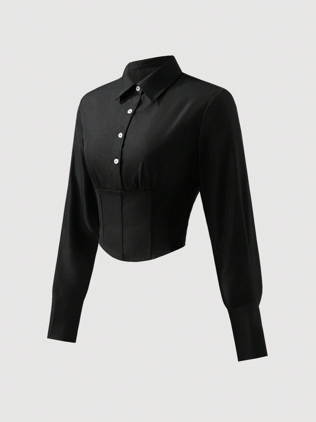 Camiseta ajustada para mujer Amore, Camiseta de manga larga elegante y casual para mujer, Blusa de botones con dobladillo curvo de unicolor