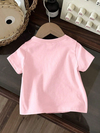 Camiseta casual cómoda de manga corta con estampado de letras y fantasmas para niña joven en verano