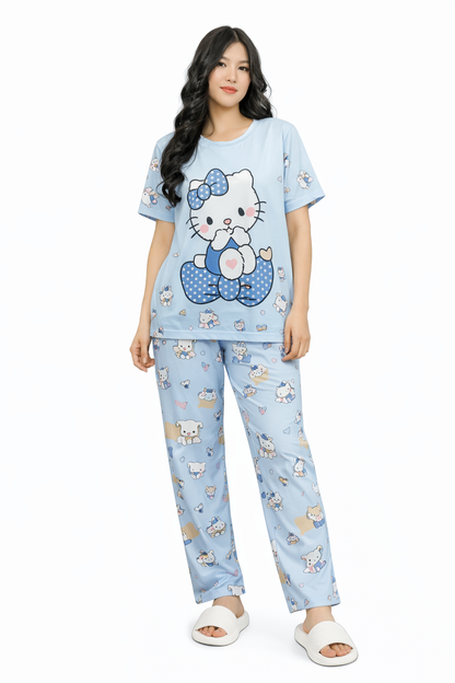 Set Pijama Cute Blue Bow – Polo + Short + Pantalón