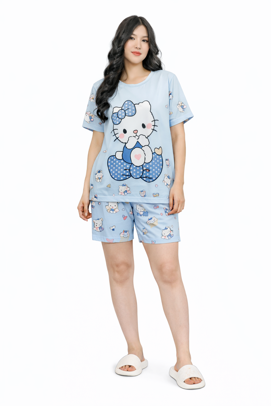 Set Pijama Cute Blue Bow – Polo + Short + Pantalón