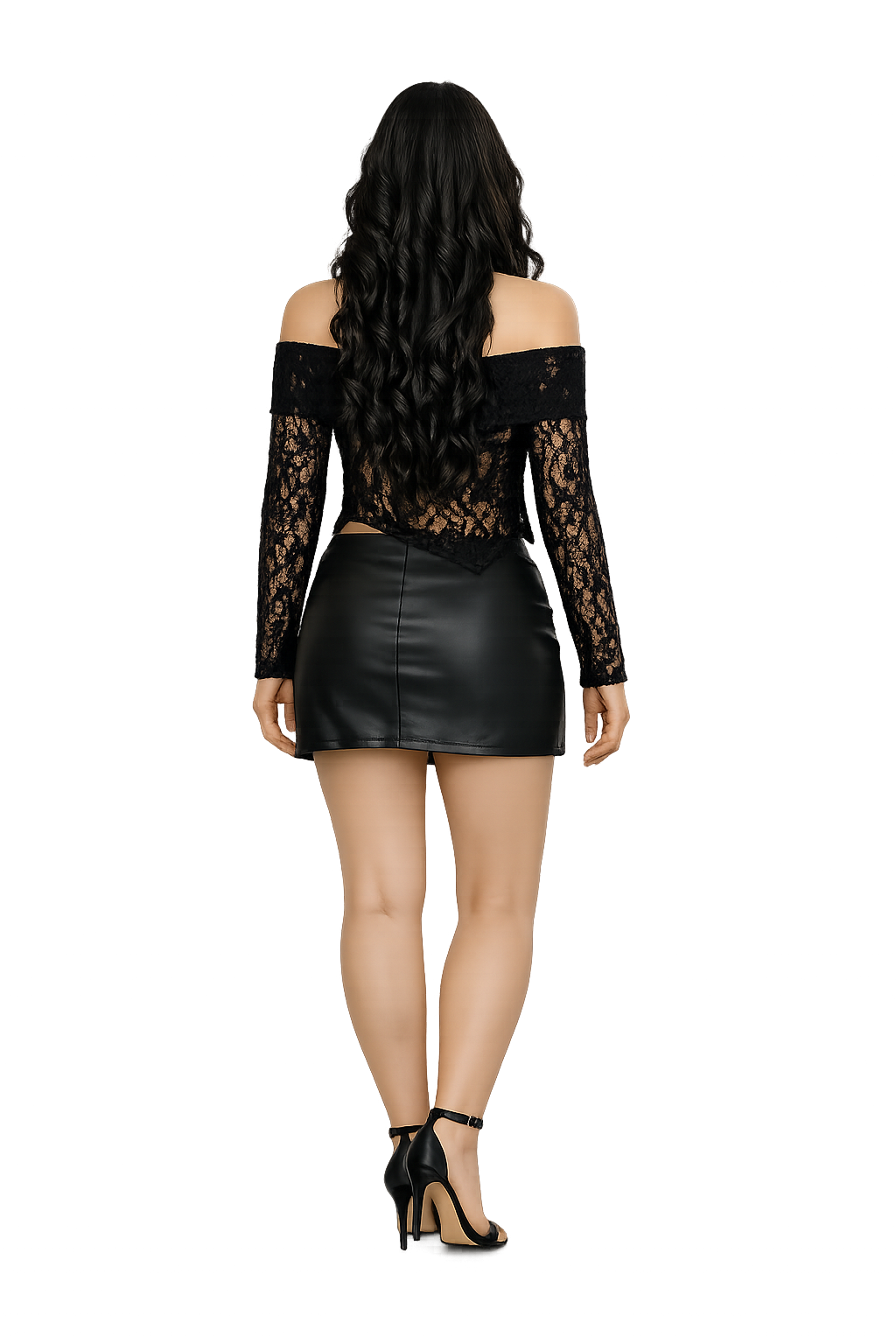 Blusa de encaje con hombros descubiertos y bajo asimétrico elegante para mujer