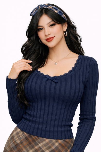 DAZY Camiseta de manga larga de cuello redondo de unicolor para mujer, otoño