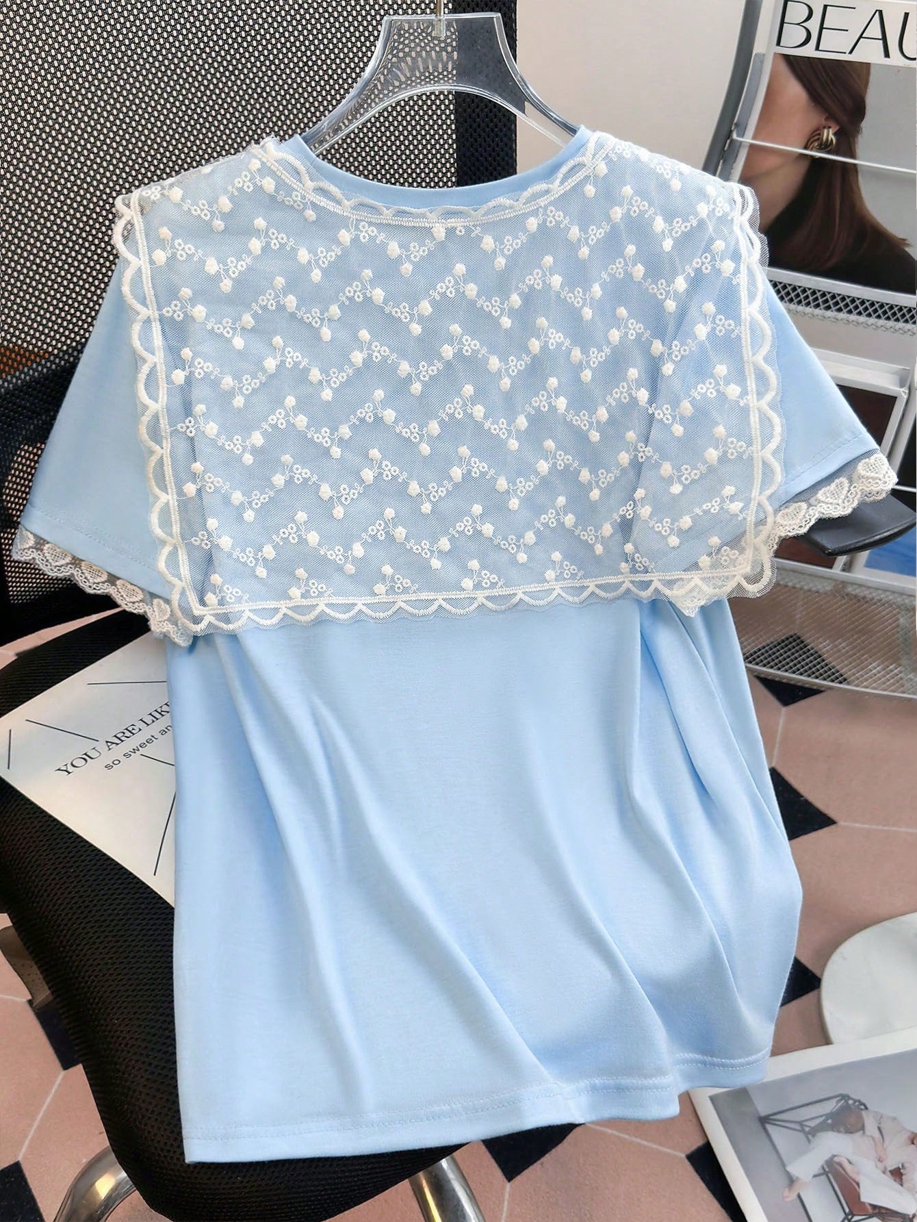 Chiquease Camiseta casual de verano para mujer con bloque de color y parches de encaje