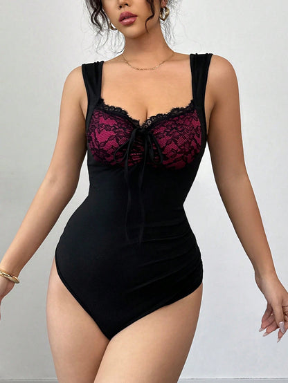 Chiquease Elegante camisola con encaje, aros y detalle de moño para mujeres, ideal para primavera/verano