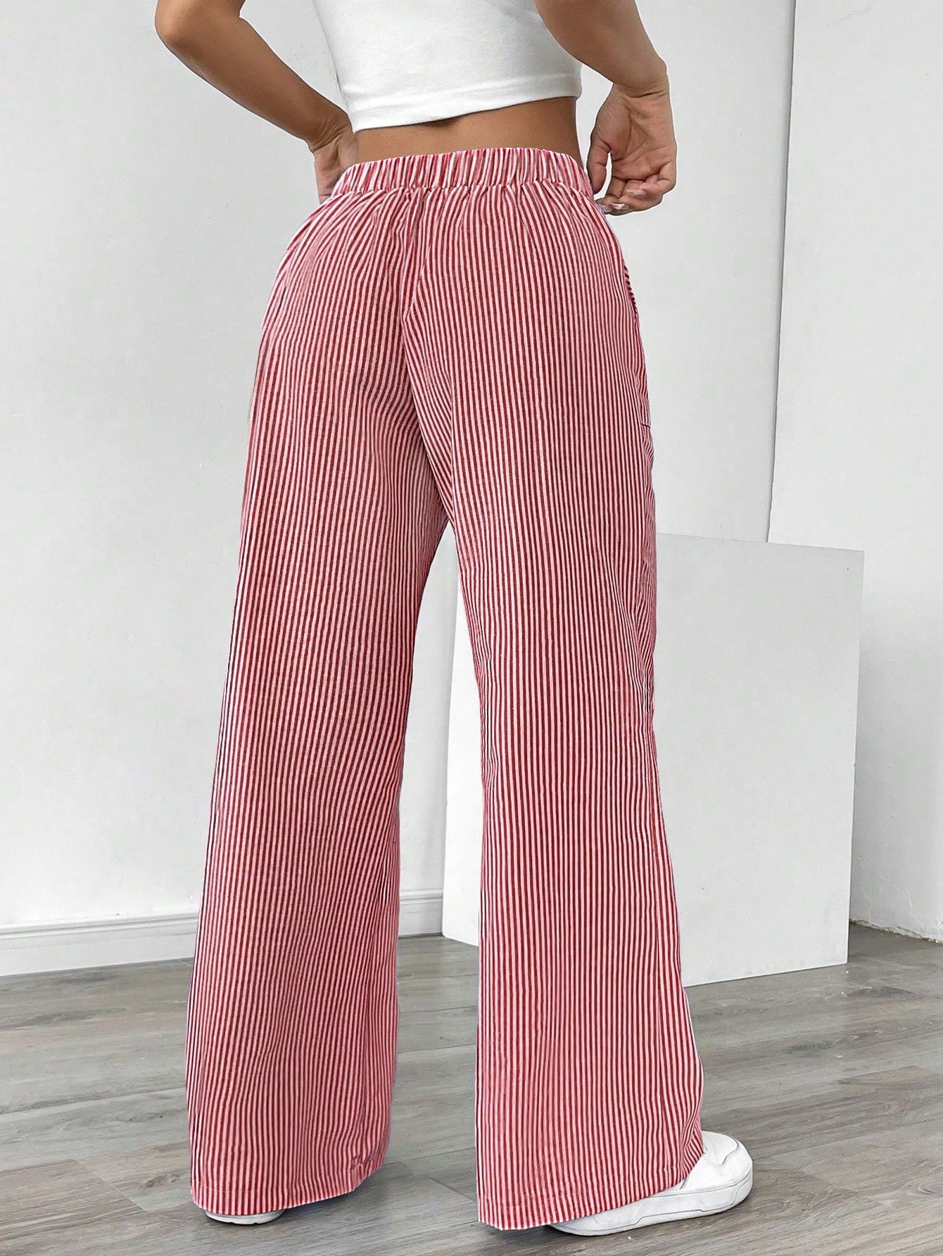 Chiquease Pantalones anchos de talle bajo a rayas azules y blancas para mujer, informales y apropiados para vestir en vacaciones y Año Nuevo