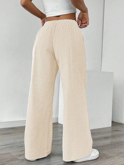 Chiquease Pantalones de pierna ancha y cintura baja con rayas azules, ropa casual para vacaciones y uso diario para mujeres