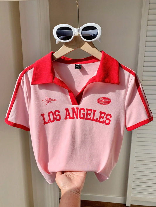 Comfortcana Camiseta ajustada con cuello polo de estilo retro y bloque de colores para mujeres