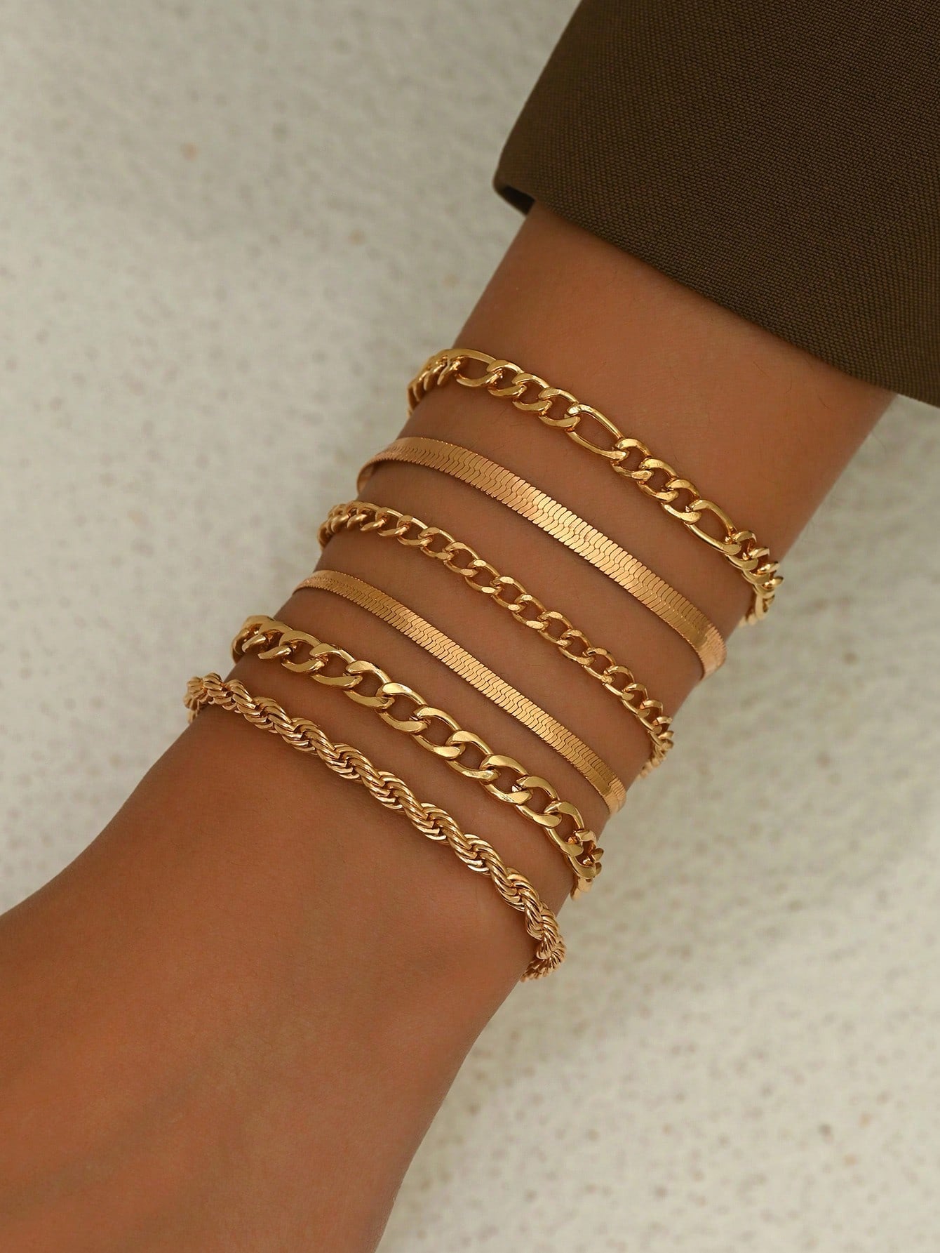 Conjunto de 6 brazaletes de cadena de serpiente metálica y cadena retorcida de moda sencillos para mujer
