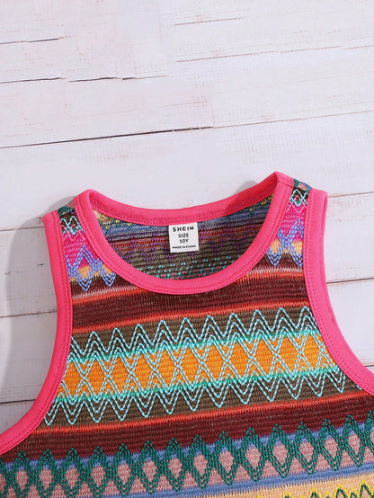 Conjunto de top de tirantes sin mangas de cuello redondo y pantalones cortos con dobladillo asimétrico para niña preadolescente de vacaciones