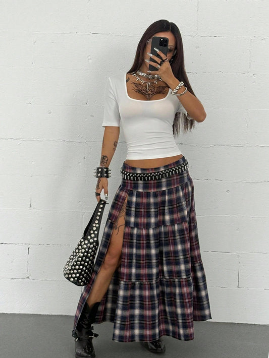 Coolane Camiseta de manga corta con cuello cuadrado y escote tipo bustier, de uso diario, minimalista y vintage estilo Y2K, de punto elástico para mujer