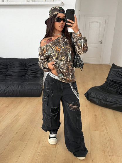 Coolane Camiseta de manga larga con cuello entallado y estampado de leopardo, estilo básico vintage Y2K para salir, festivales y uso diario en otoño/invierno