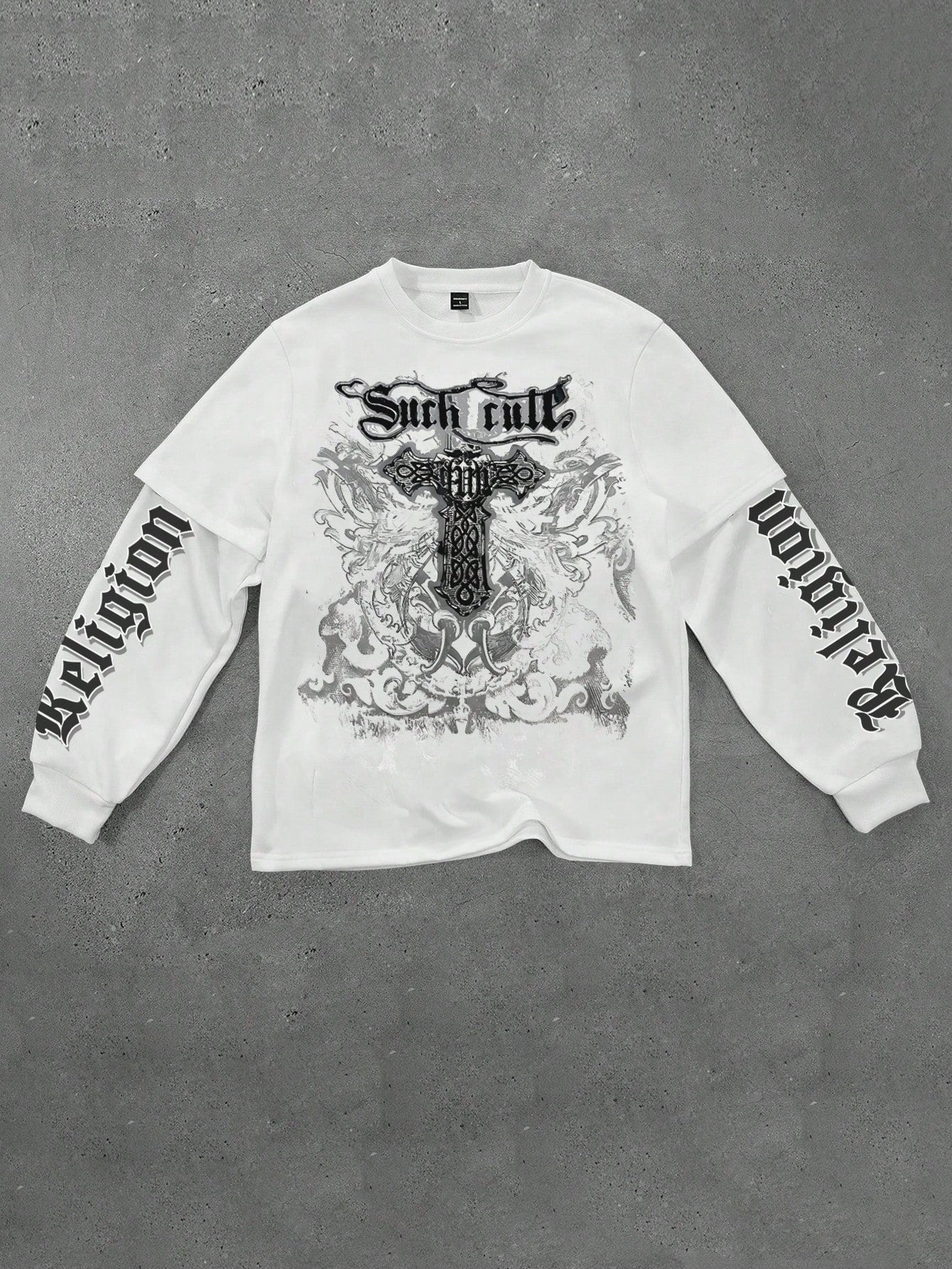Coolane Sudadera de manga larga blanca holgada con gráficos de patchwork de estilo vintage hip-hop y athleisure Y2K, cómoda para mujer y hombre