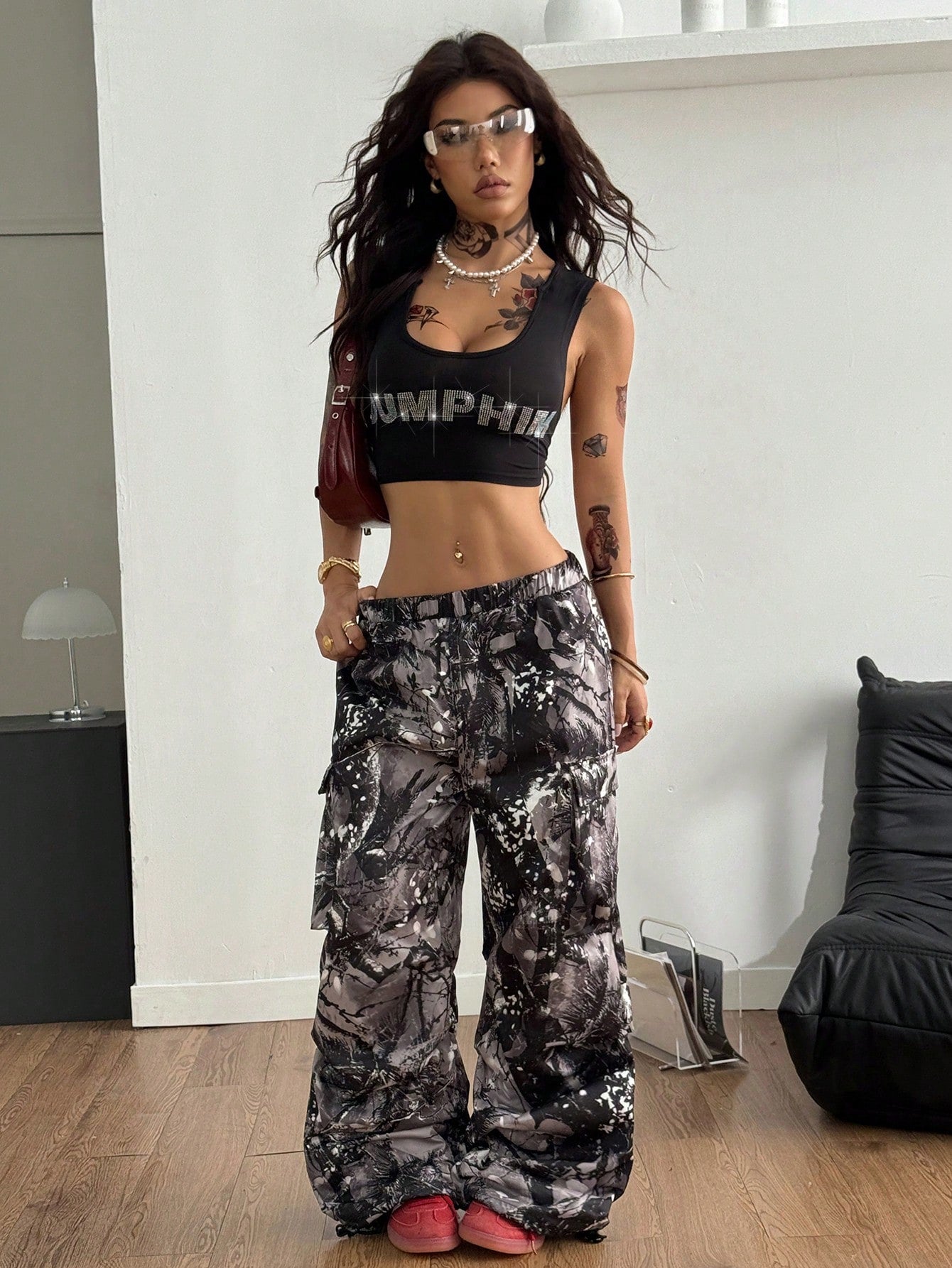 Coolane Top corto con gráficos de cristales para mujer, estilo festival de música de verano, rave, hippie, gyaru