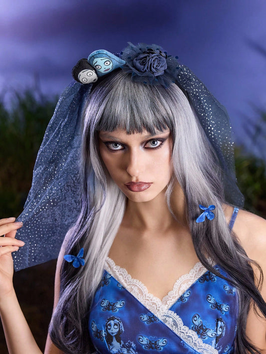 Corpse Bride X SHEIN 1 pieza Diadema de moda con figura de dibujos animados y patrón 3D (con velo)