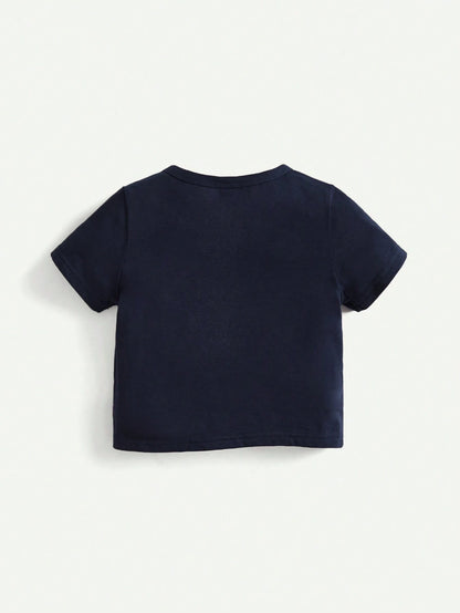 Cozy Pixies 2 Piezas Camiseta De Manga Corta Para Niños Pequeños Con Estampado De Letras, Cuello Redondo