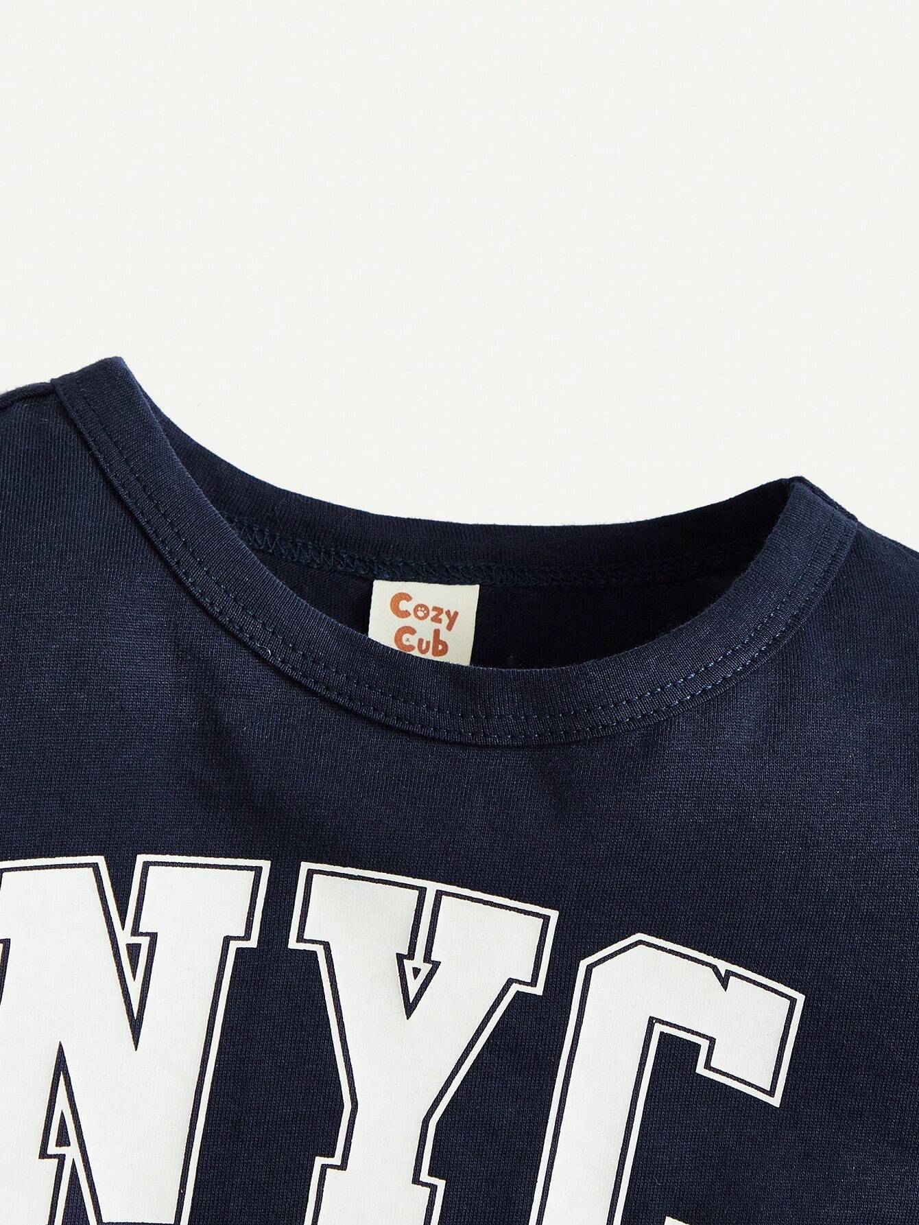 Cozy Pixies 2 Piezas Camiseta De Manga Corta Para Niños Pequeños Con Estampado De Letras, Cuello Redondo