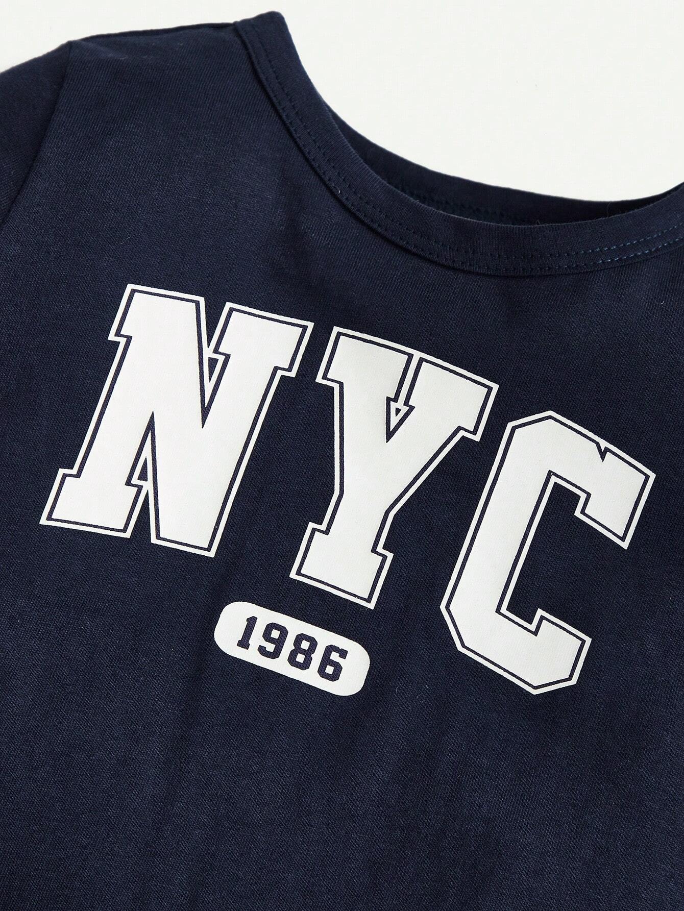 Cozy Pixies 2 Piezas Camiseta De Manga Corta Para Niños Pequeños Con Estampado De Letras, Cuello Redondo
