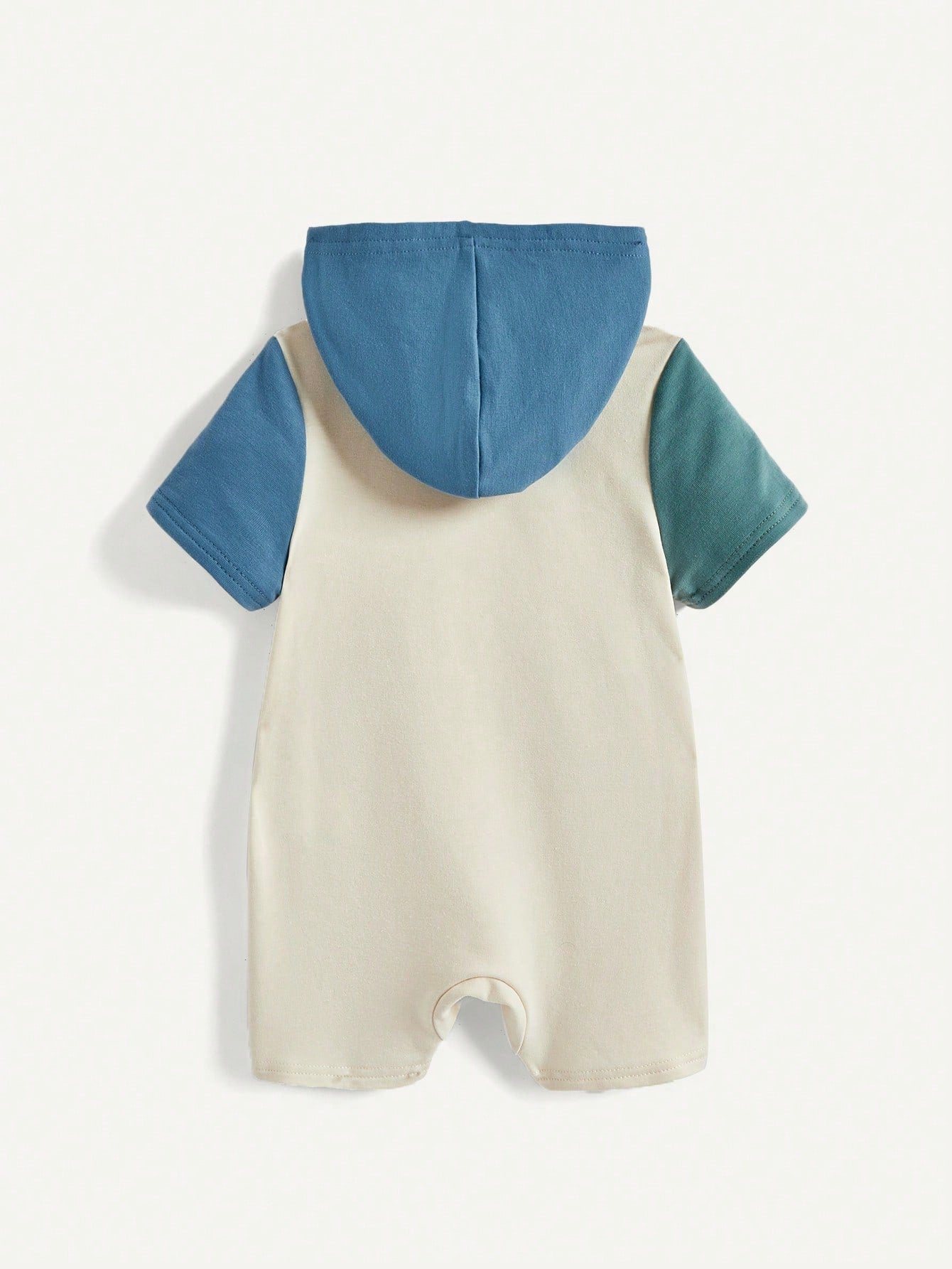 Cozy Pixies Body de manga corta con capucha y patrón de animales de dibujos animados para niño pequeño con bloques de color