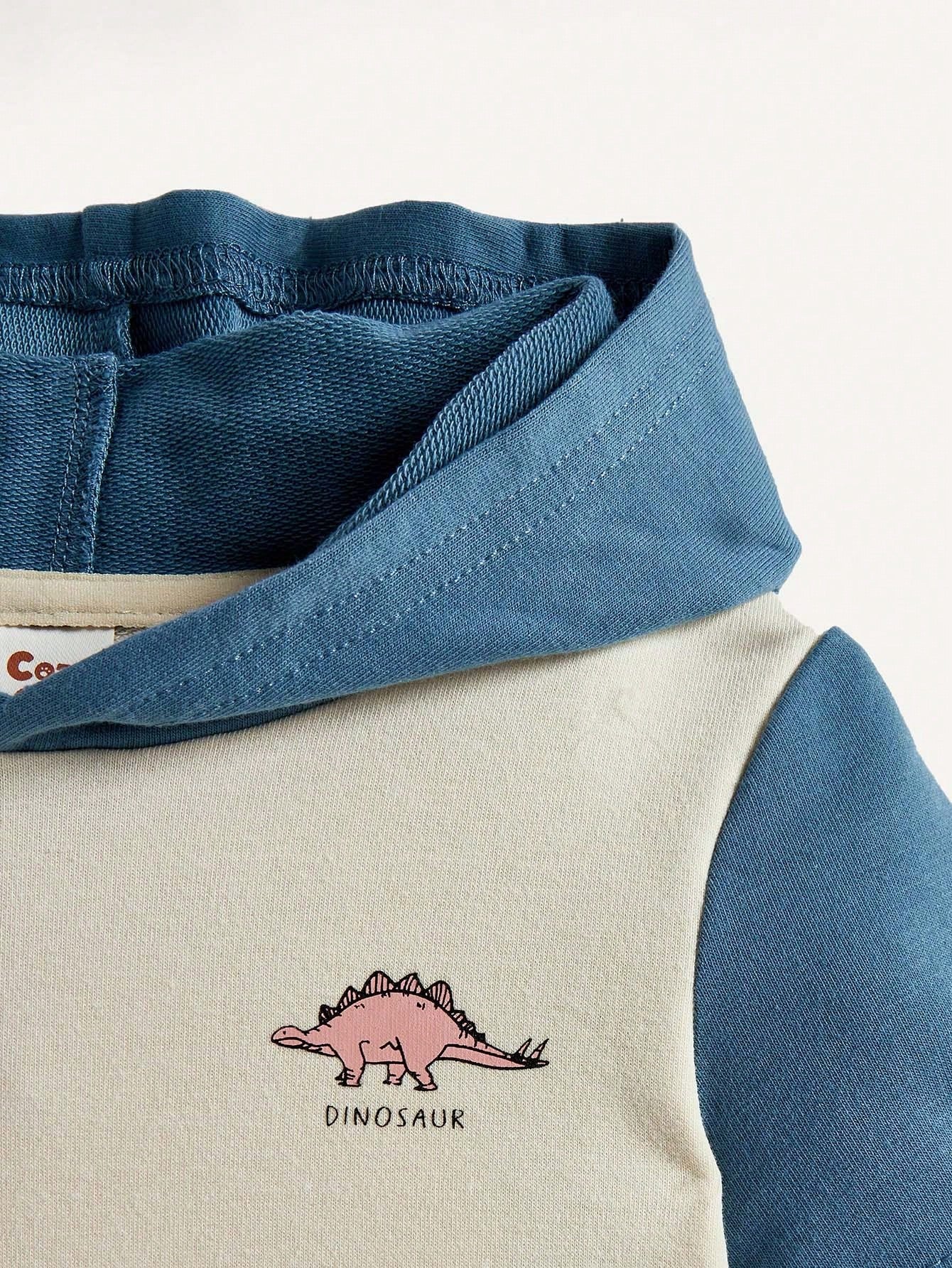 Cozy Pixies Body de manga corta con capucha y patrón de animales de dibujos animados para niño pequeño con bloques de color